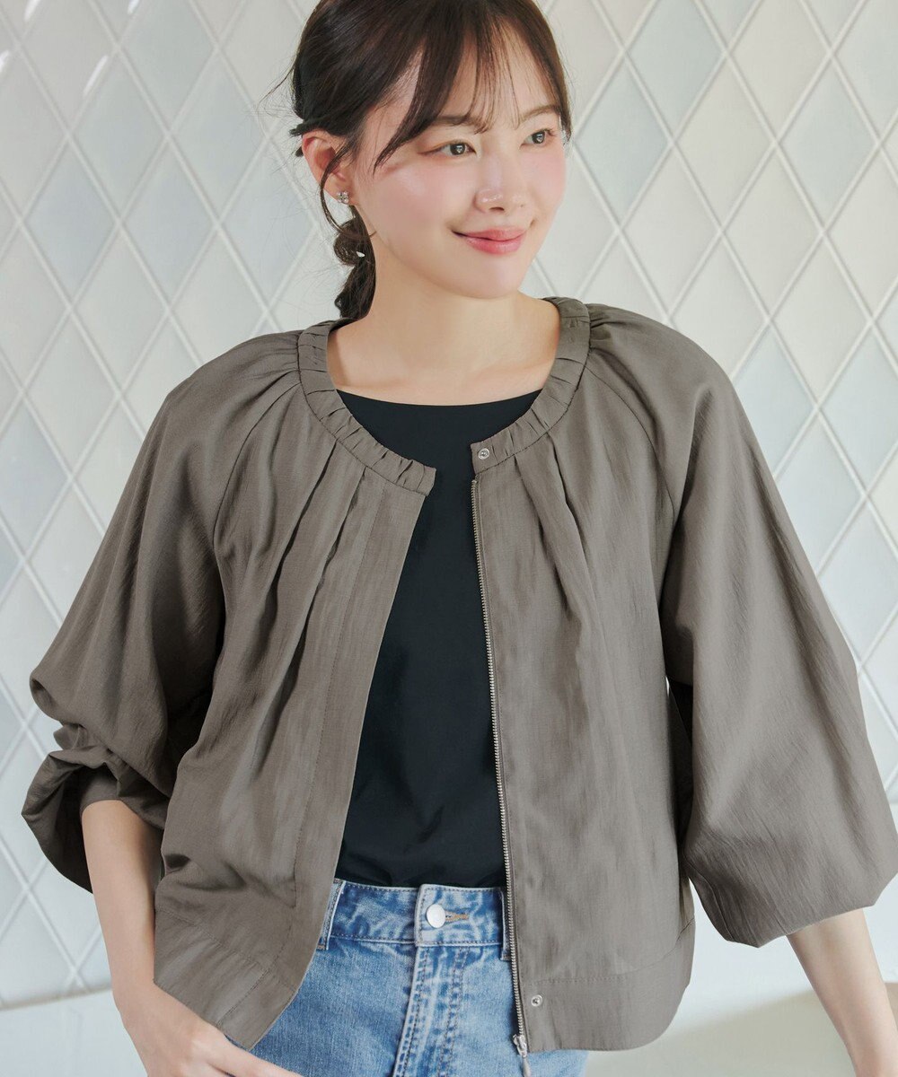 Tiaclasse L 麻調襟ギャザーシアーブルゾン 