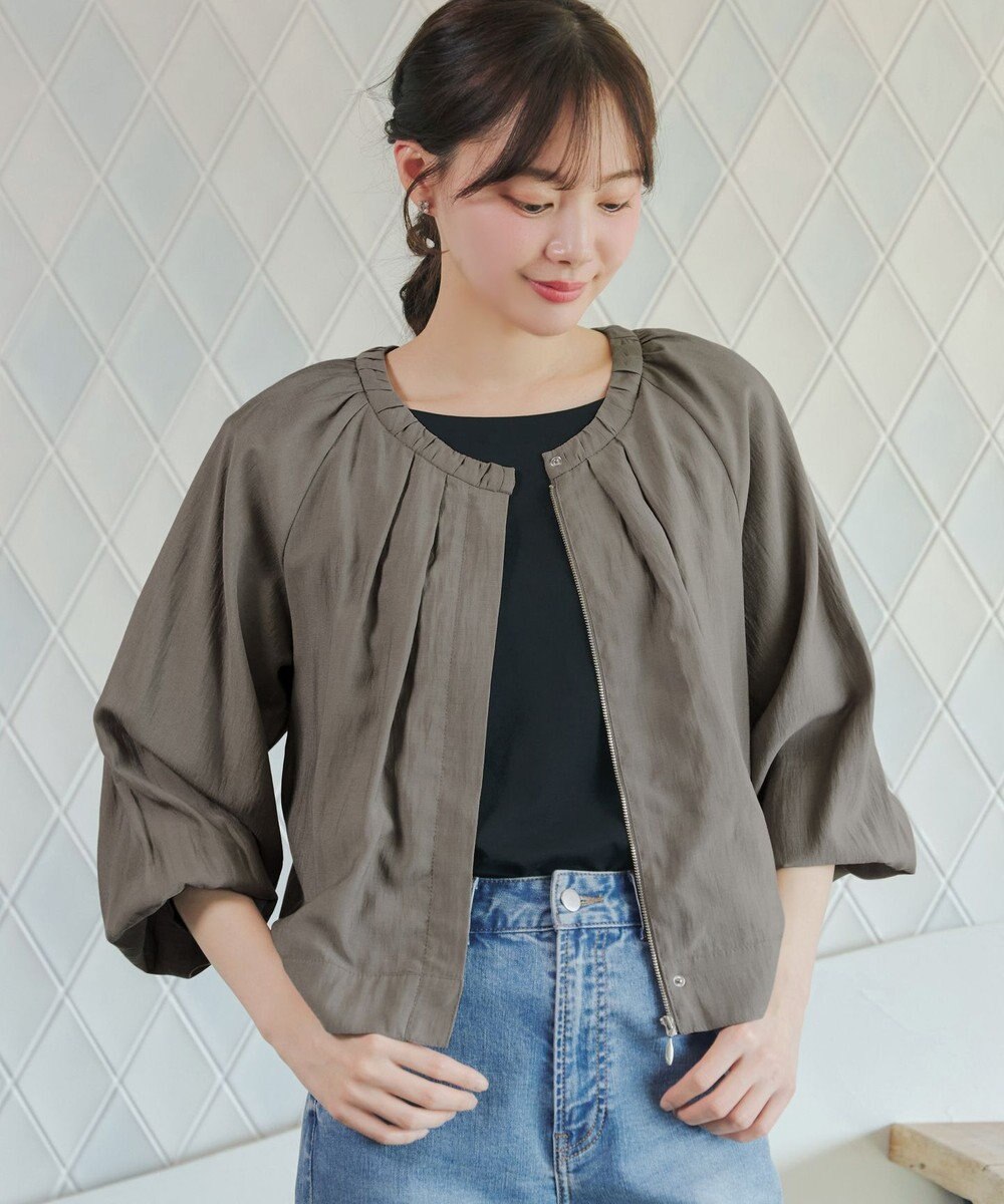 Tiaclasse L 麻調襟ギャザーシアーブルゾン 