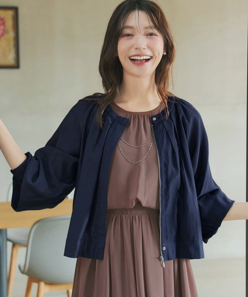 Tiaclasse L 麻調襟ギャザーシアーブルゾン 