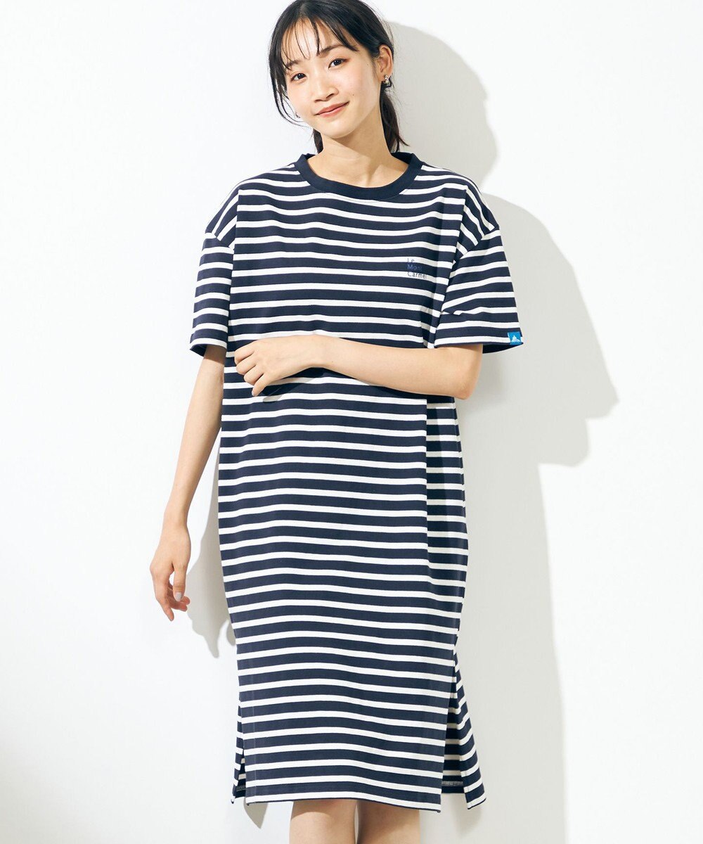 SHARE PARK LADIES 【UVカット】ボーダーロゴ半袖カットワンピース 