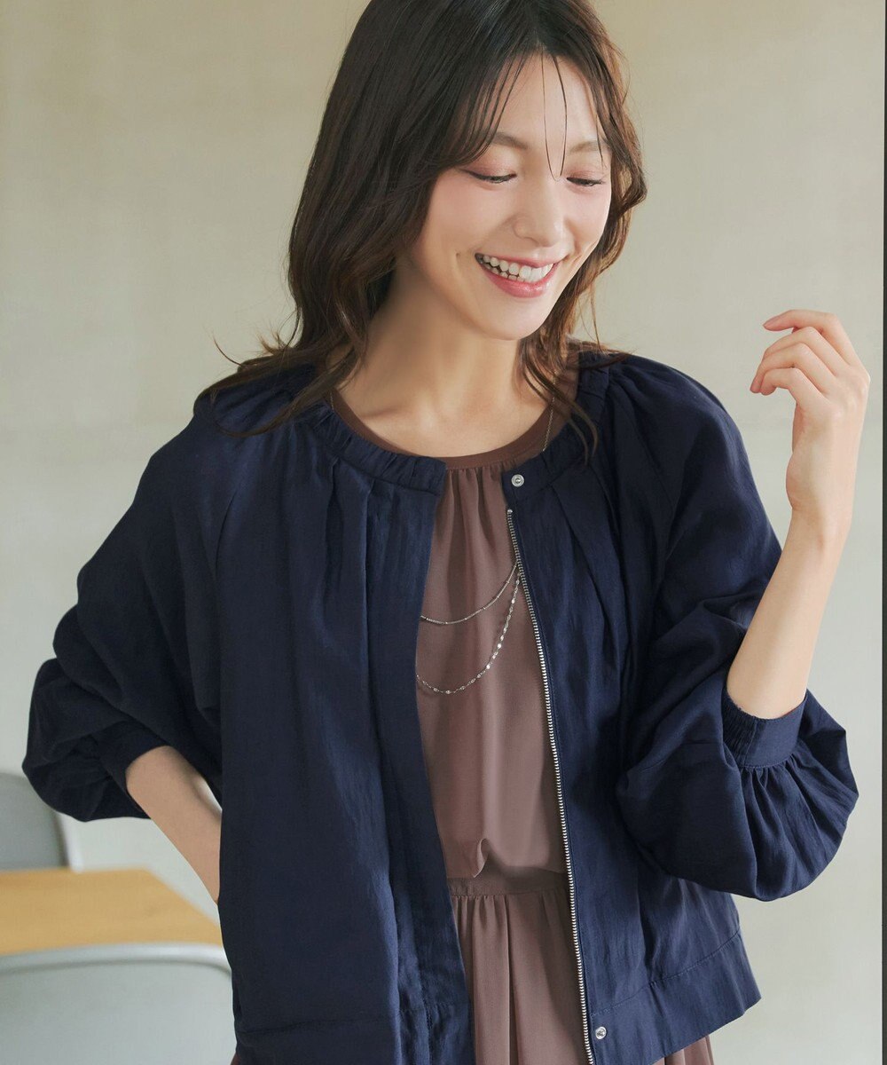 Tiaclasse L 麻調襟ギャザーシアーブルゾン 