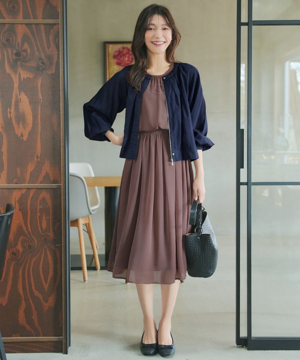 Tiaclasse L 麻調襟ギャザーシアーブルゾン 