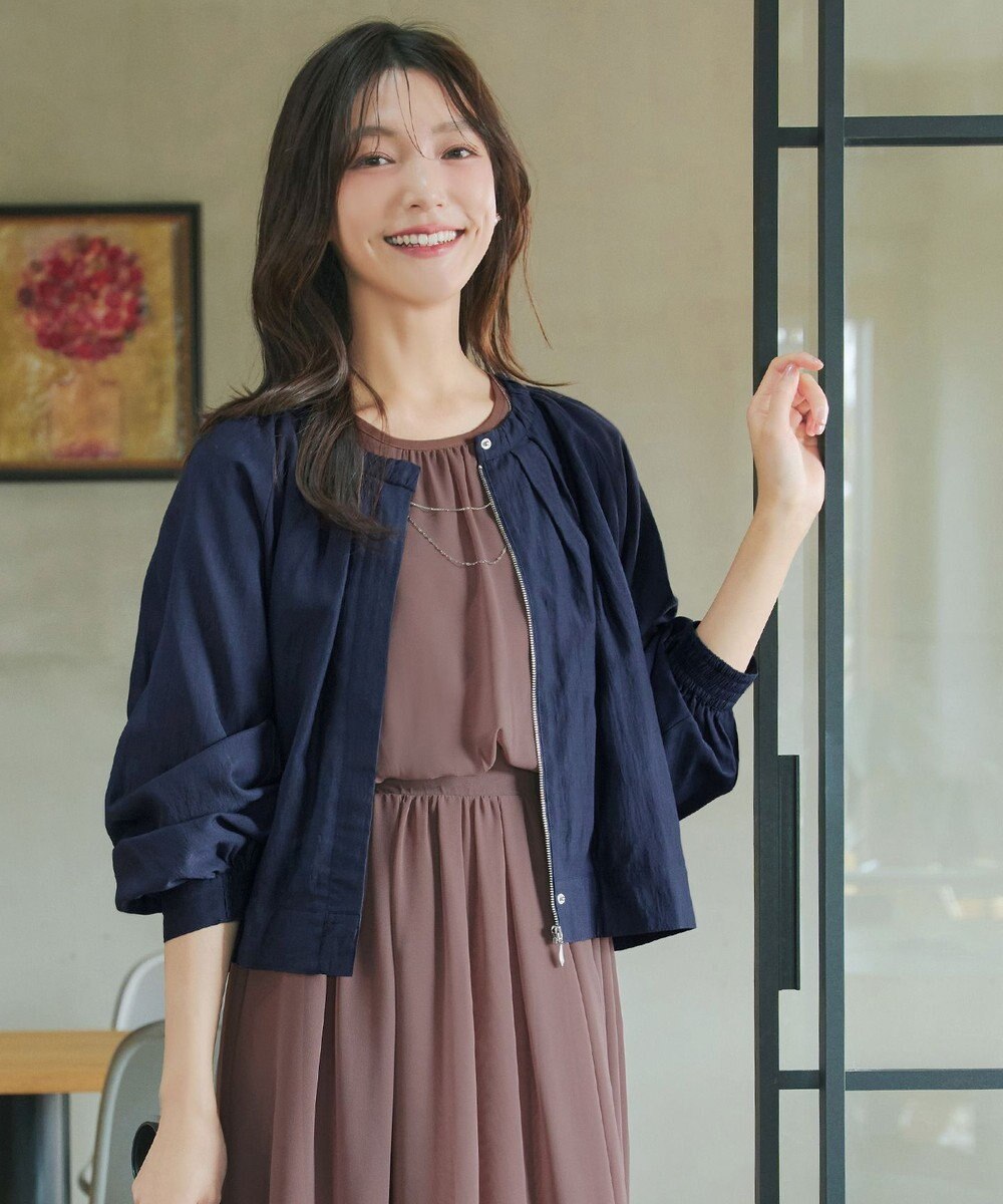 Tiaclasse L 麻調襟ギャザーシアーブルゾン 