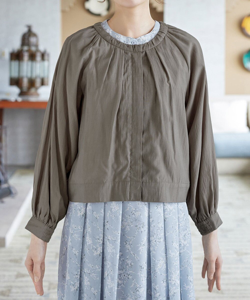 Tiaclasse L 麻調襟ギャザーシアーブルゾン 