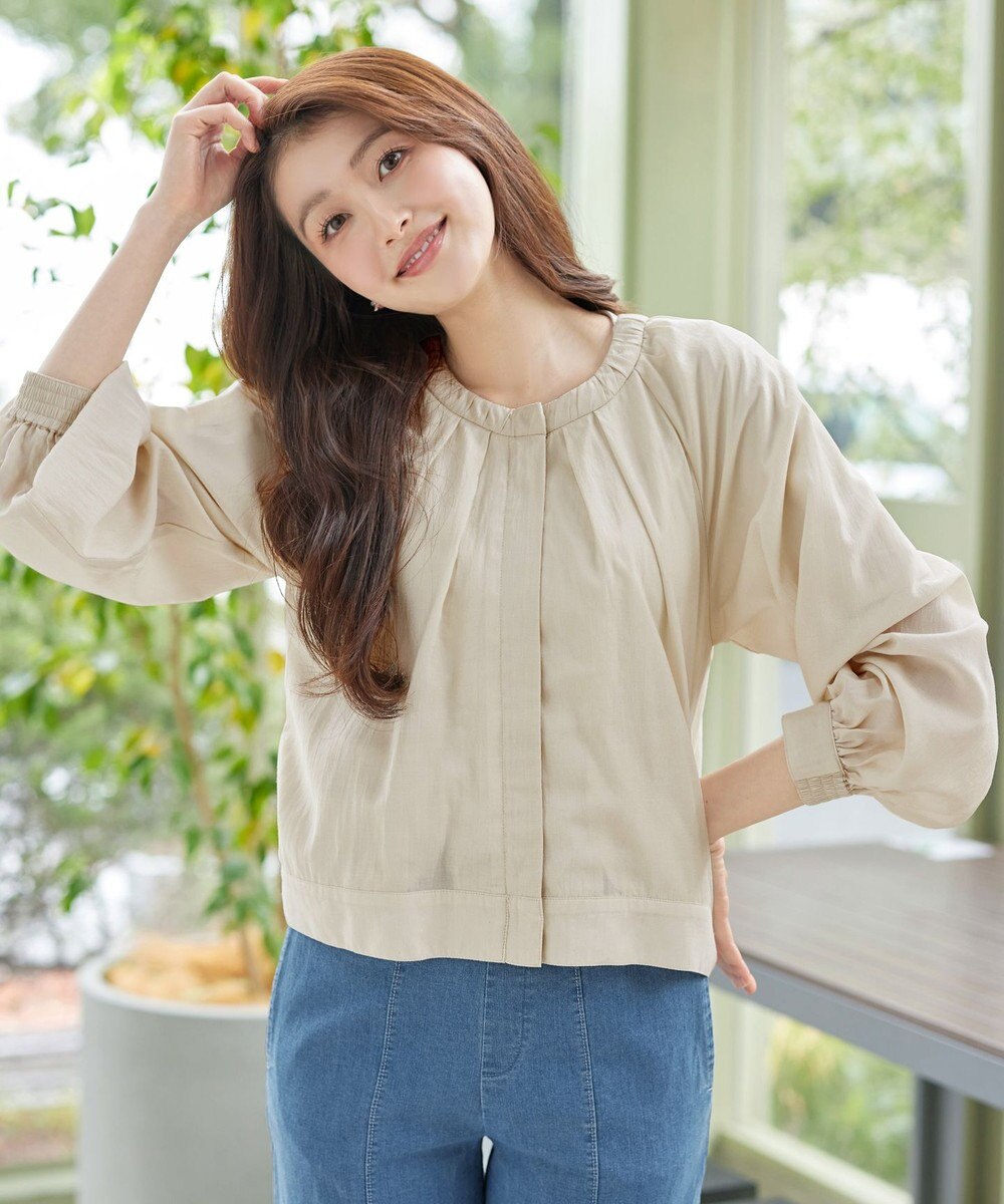 Tiaclasse L 麻調襟ギャザーシアーブルゾン 