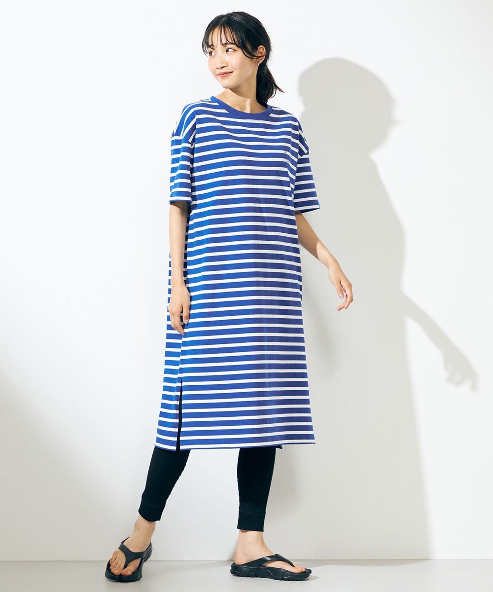 SHARE PARK LADIES 【UVカット】ボーダーロゴ半袖カットワンピース 