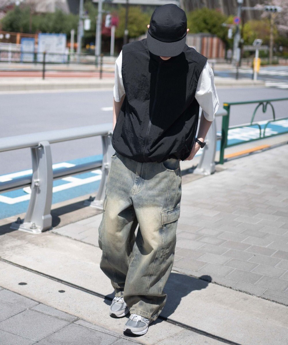 WEGO 【SMLサイズ展開/ウエスト紐】イージー3Dバレルレッグデニムカーゴパンツ 