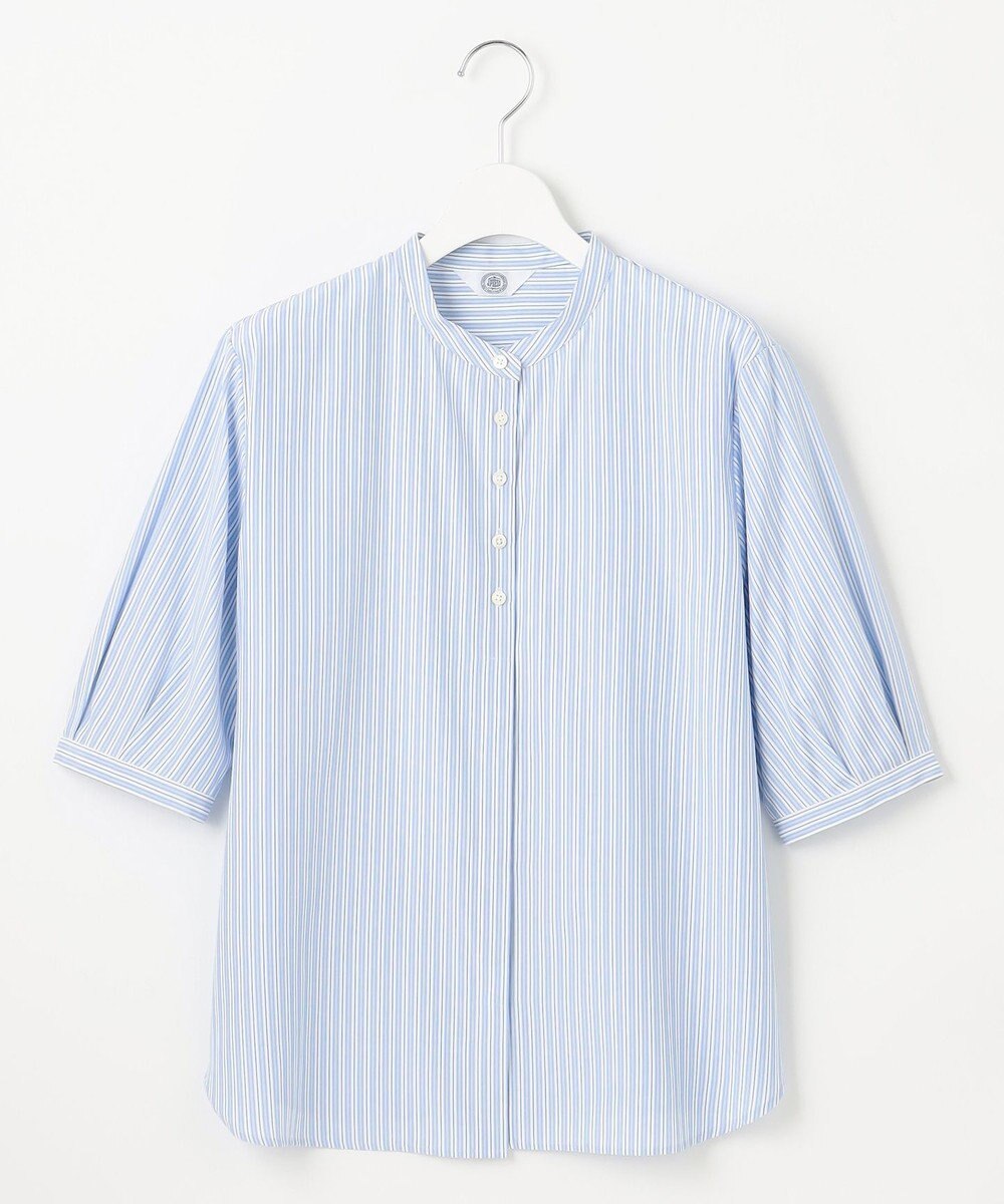 J.PRESS LADIES L 【洗える】ストライプ バンドカラー ブラウス 