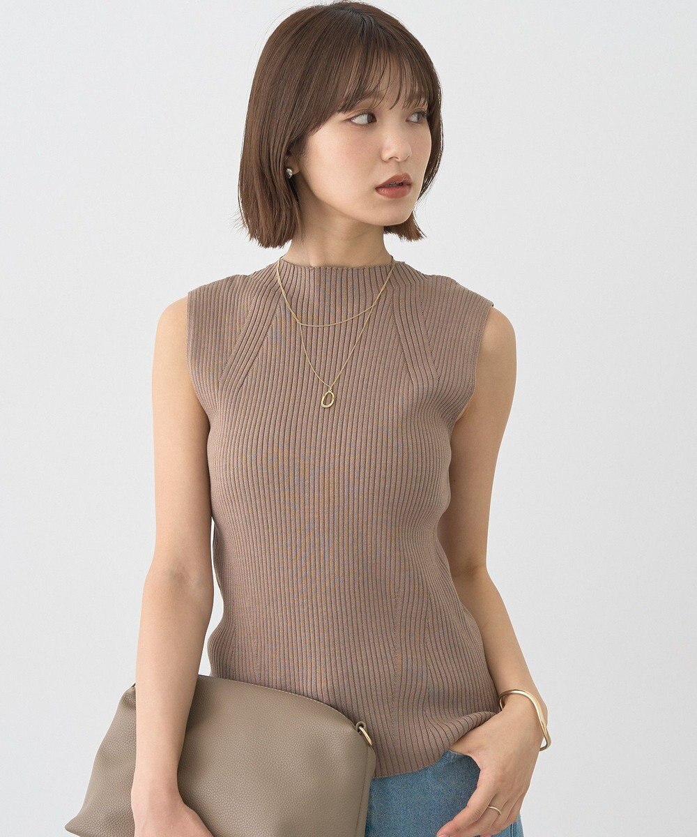 earth music&ecology ランダムリブボトルネックノースリーブニット 