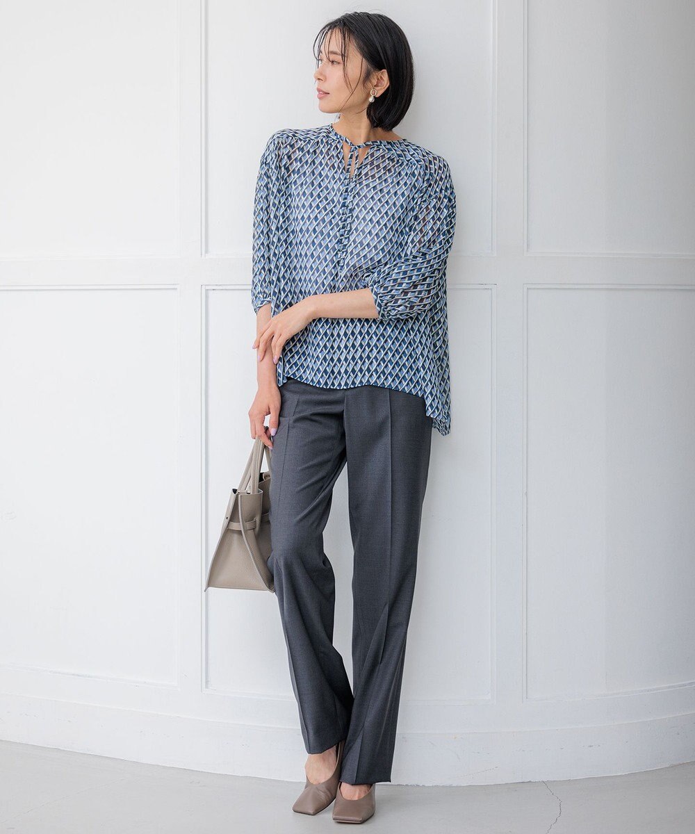 23区 L 【洗える】Ratti コラージュプリント ギャザー ブラウス 