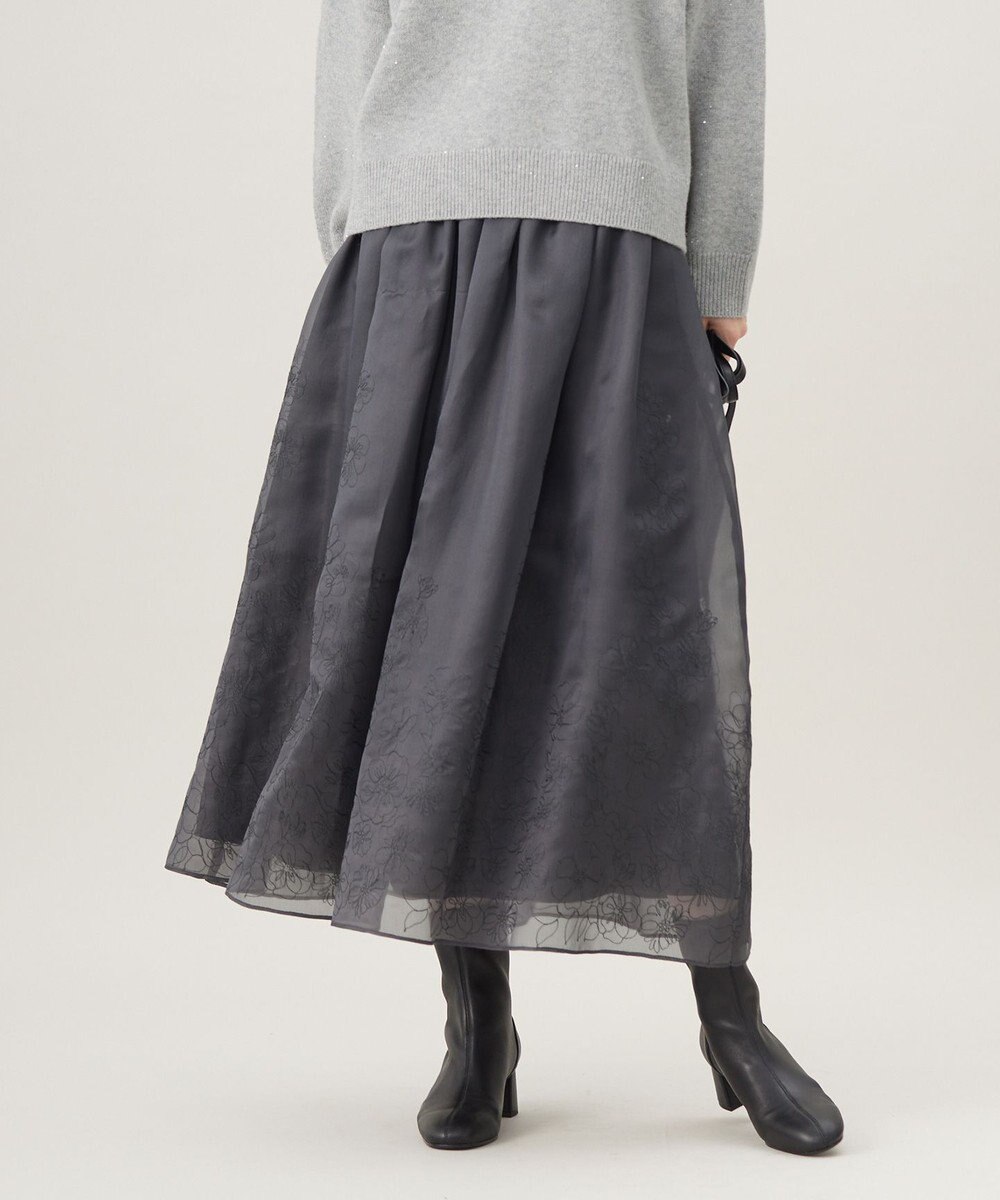 自由区 【洗える】シアーパネルエンブロイダリー スカート 