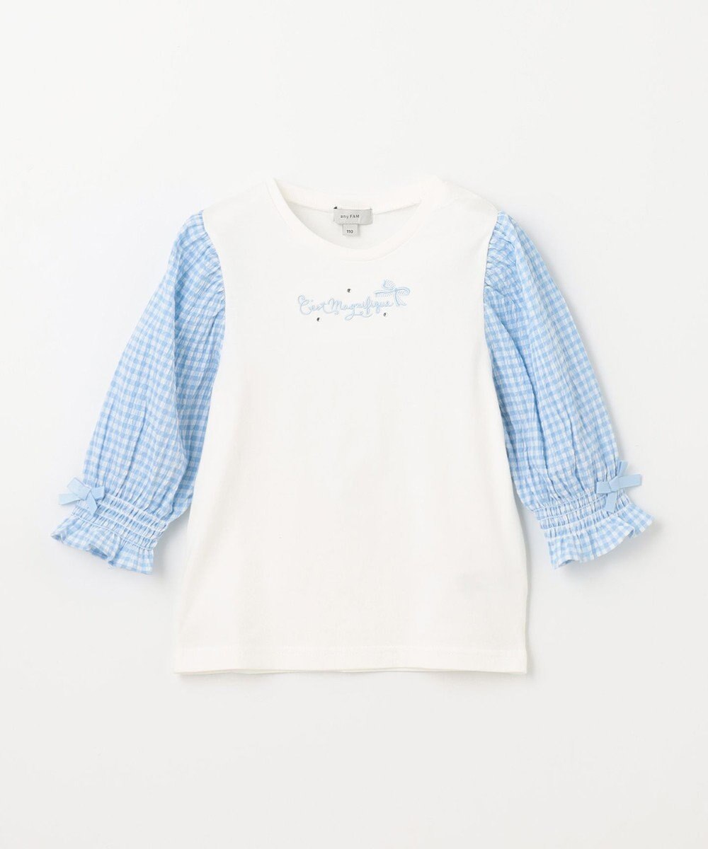 ANY KIDS 袖ギンガム 七分袖 Tシャツ 