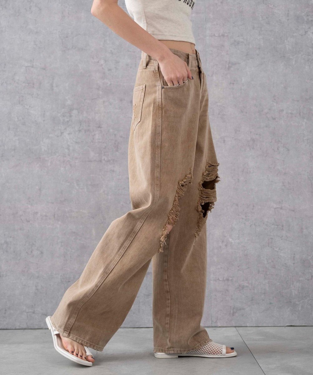 WEGO ヴィンテージウォッシュダメージデニムパンツ 