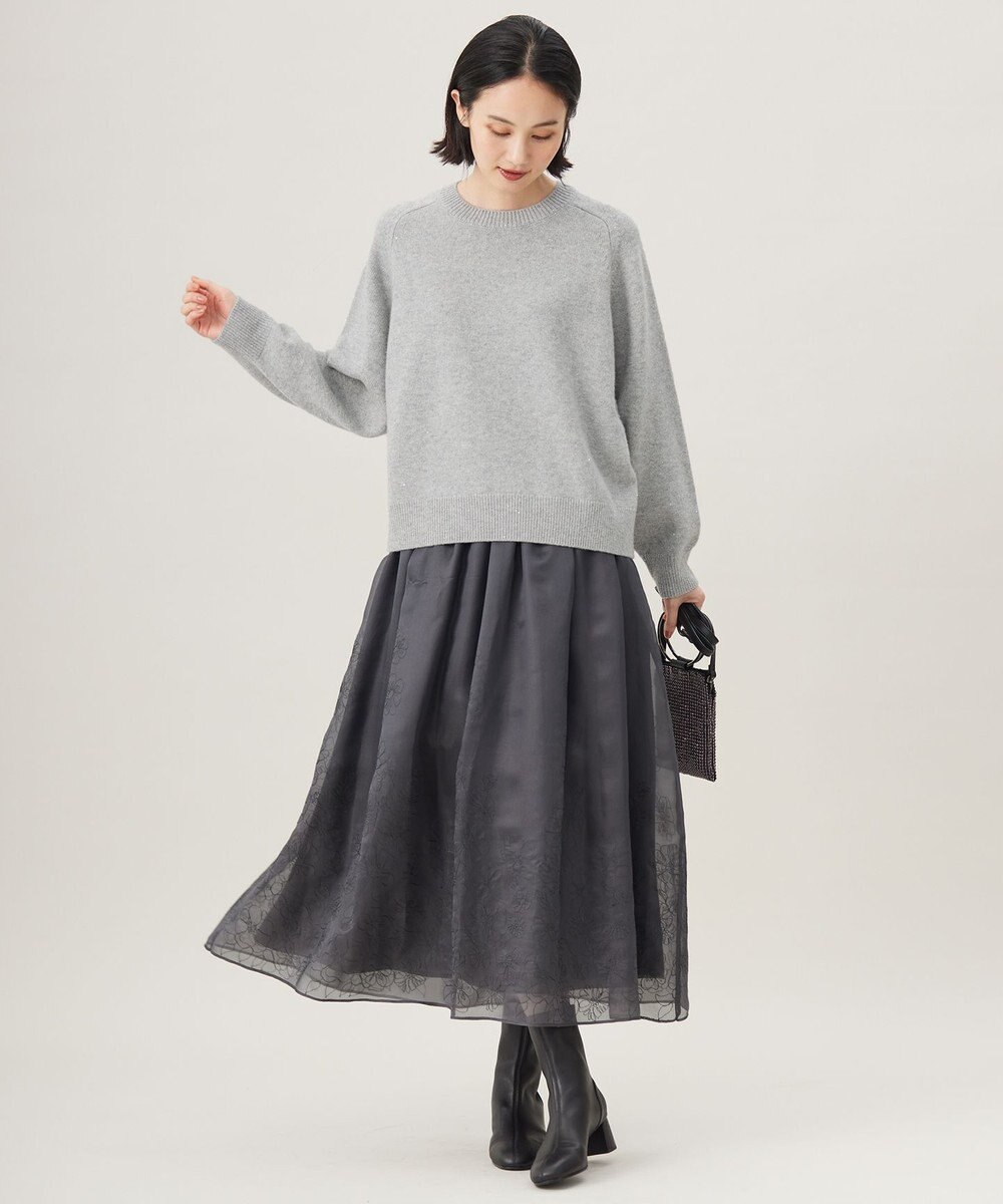 自由区 【洗える】シアーパネルエンブロイダリー スカート 