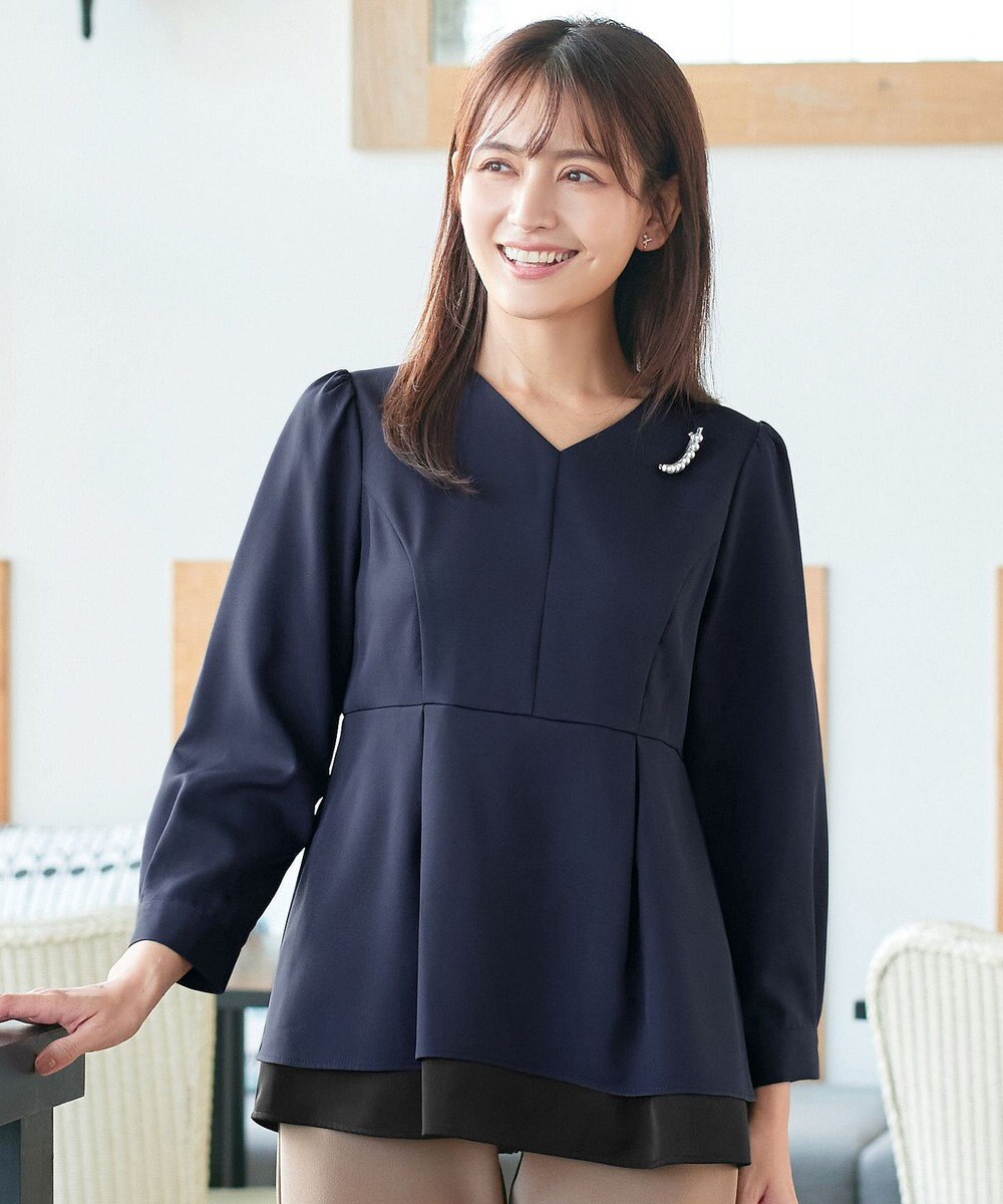 Tiaclasse L 【洗える】レイヤードヘムペプラムブラウス 