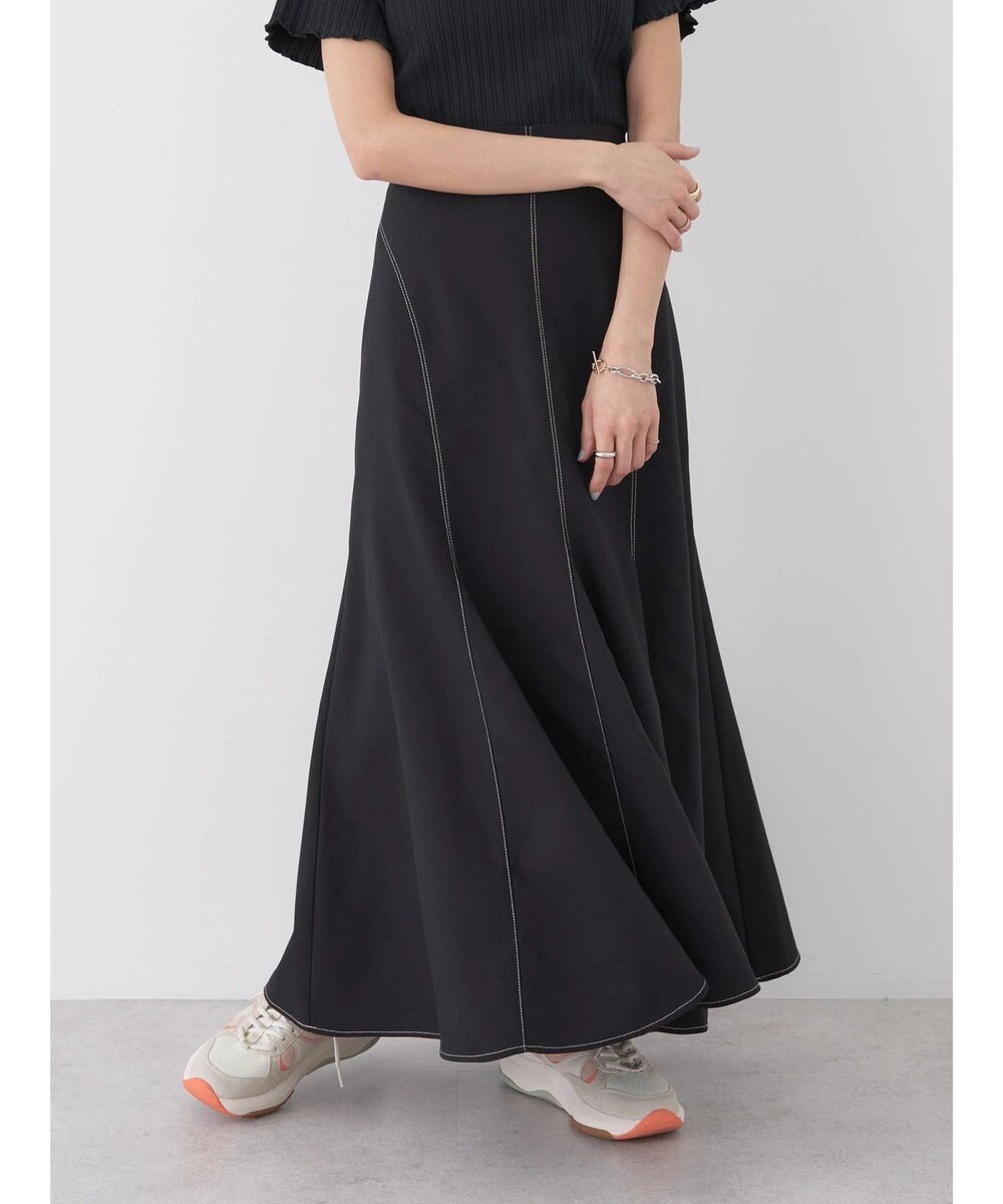 earth music&ecology 配色ステッチパネルフレアスカート 