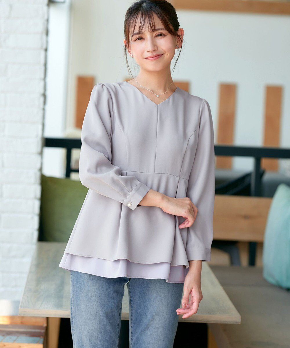 Tiaclasse L 【洗える】レイヤードヘムペプラムブラウス 