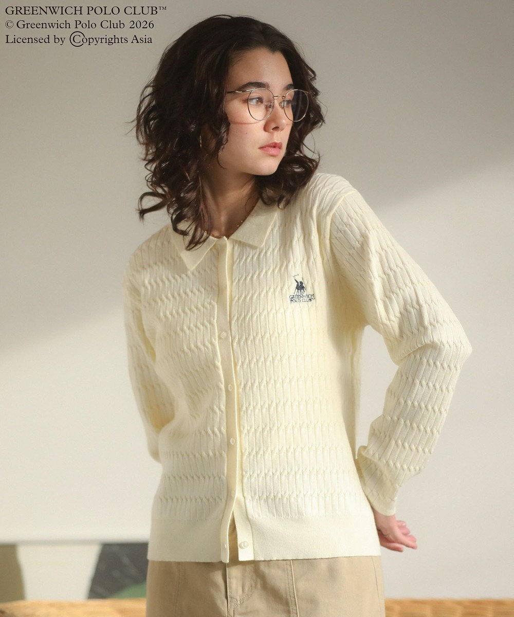 Green Parks GREENWICH POLO CLUB(TM)ケーブル襟付ニットカーディガン 