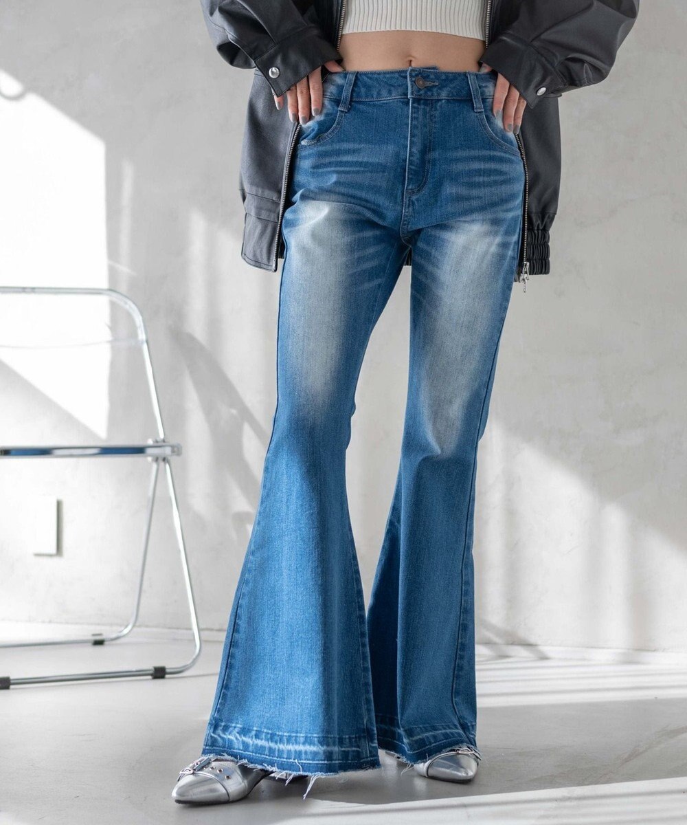 WEGO ローライズスーパーフレアデニムパンツ 