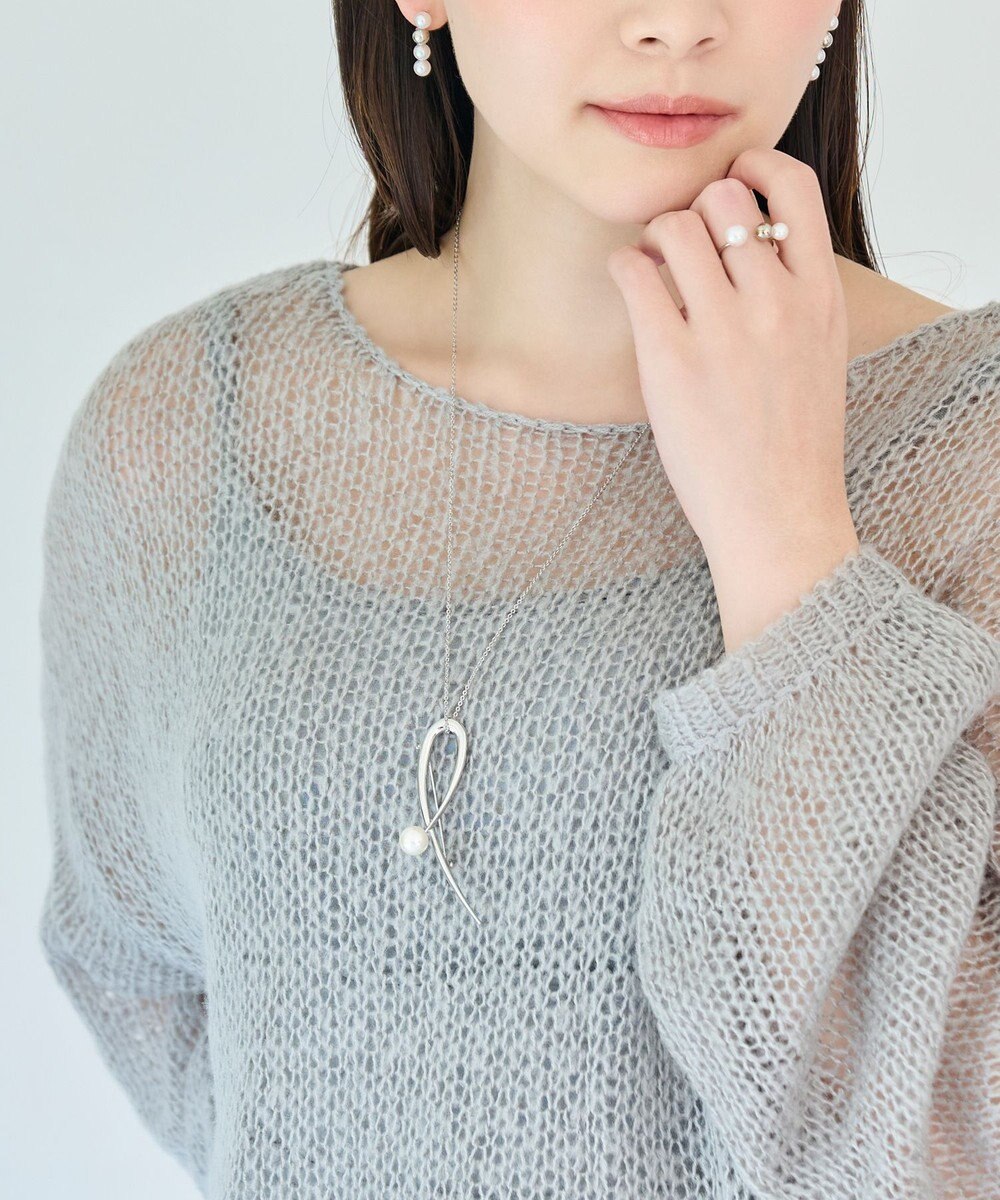 Phoebe 2wayスタイリッシュクロスカーブパールブローチネックレス　シルバー 