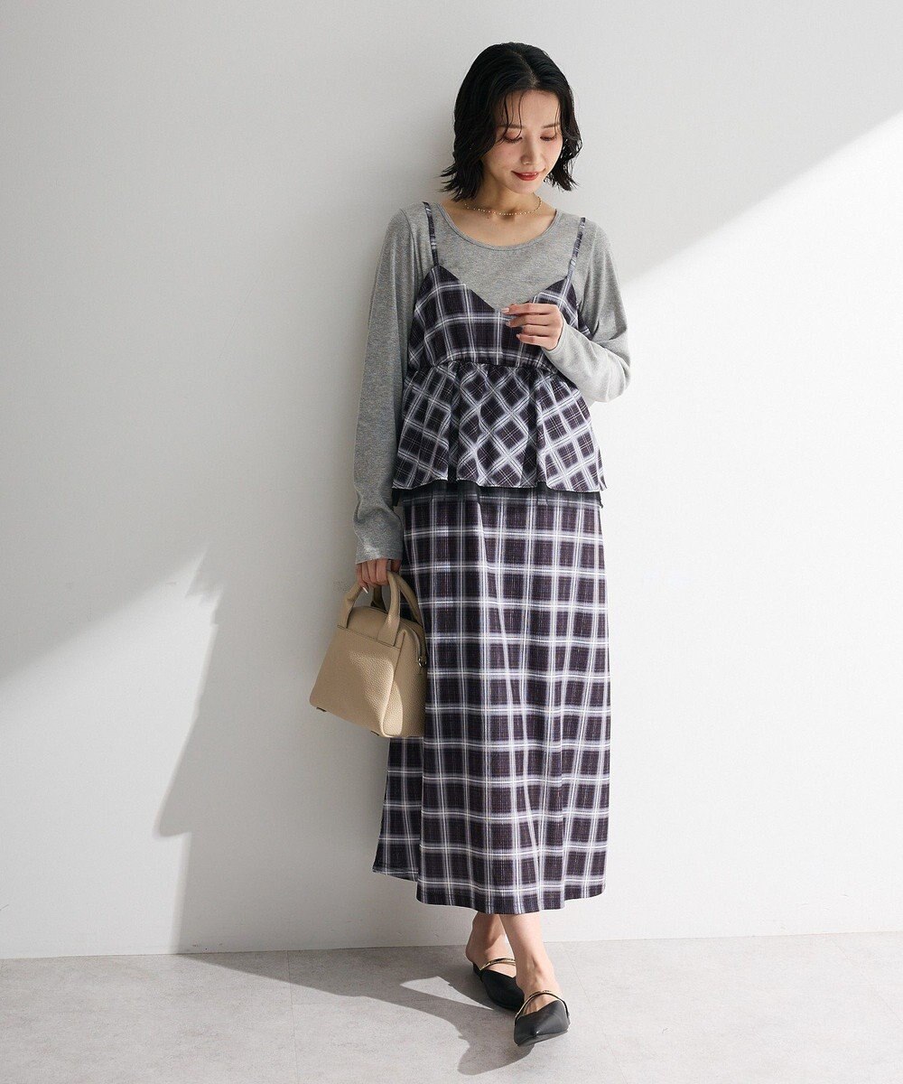 Green Parks ペプラムチェックキャミワンピース 