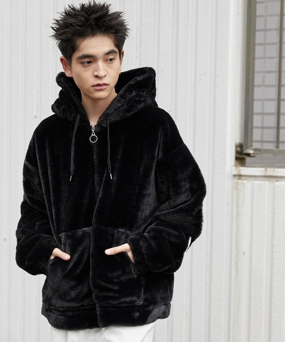 WEGO ファーフードグラフィックブルゾン 