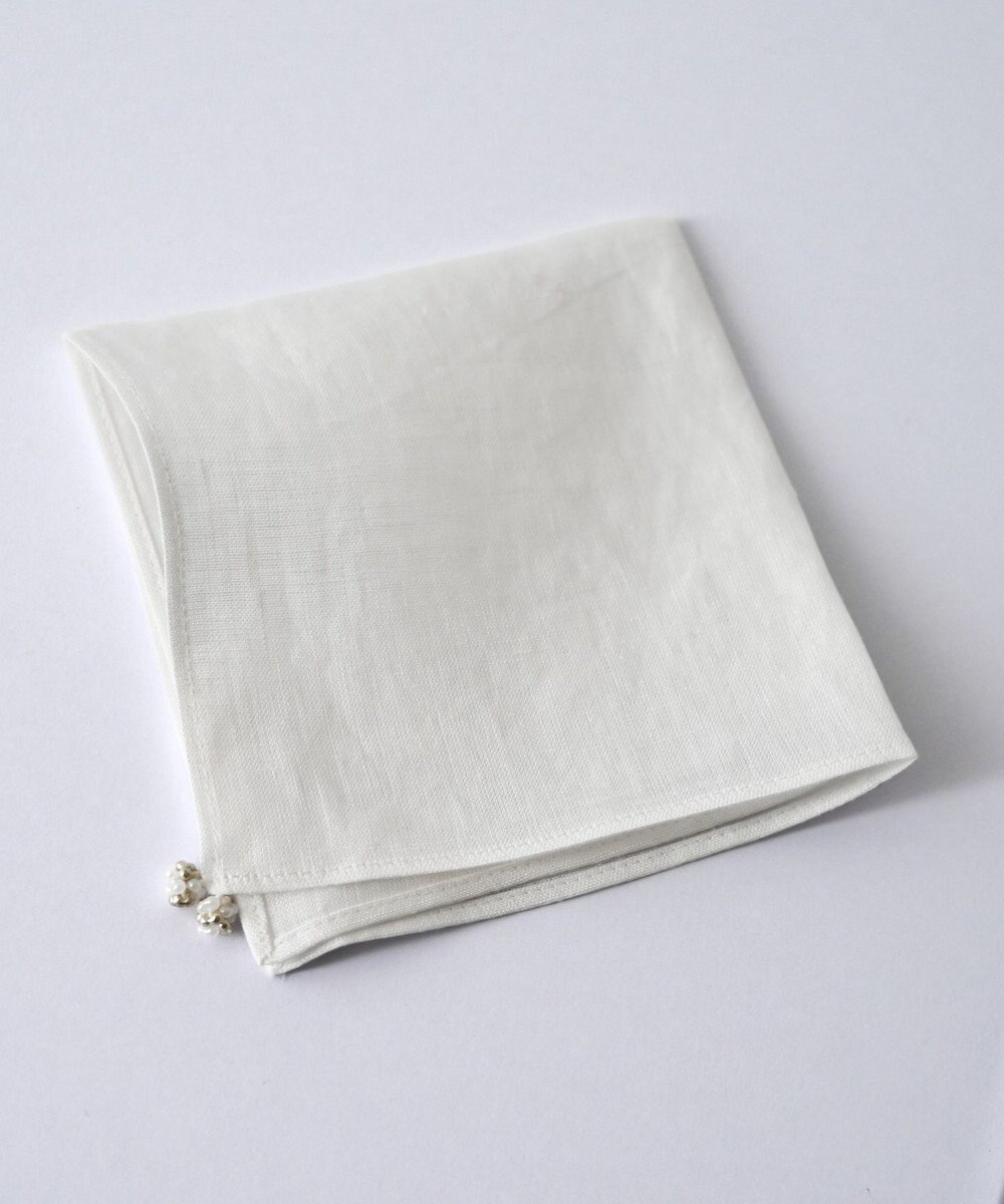 AND WOOL 〈フォーマルシーンにもギフトにもお勧めな上質素材〉フレンチリネンのハンカチ（ビーズモチーフ） 