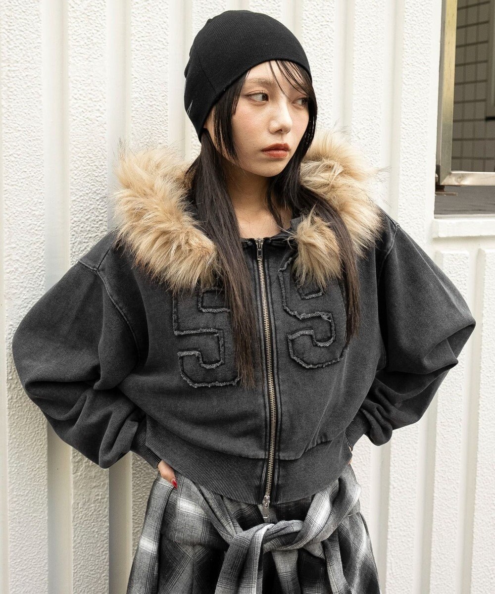 WEGO ファーフードショートZIPパーカー 