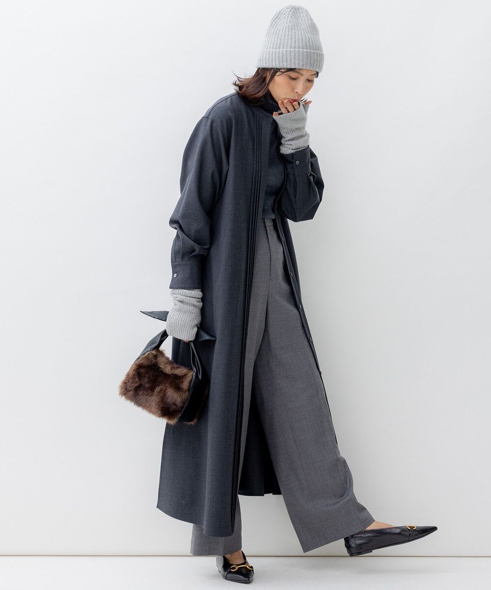 23区 【洗える】ウールストレッチツイル シャツワンピース 