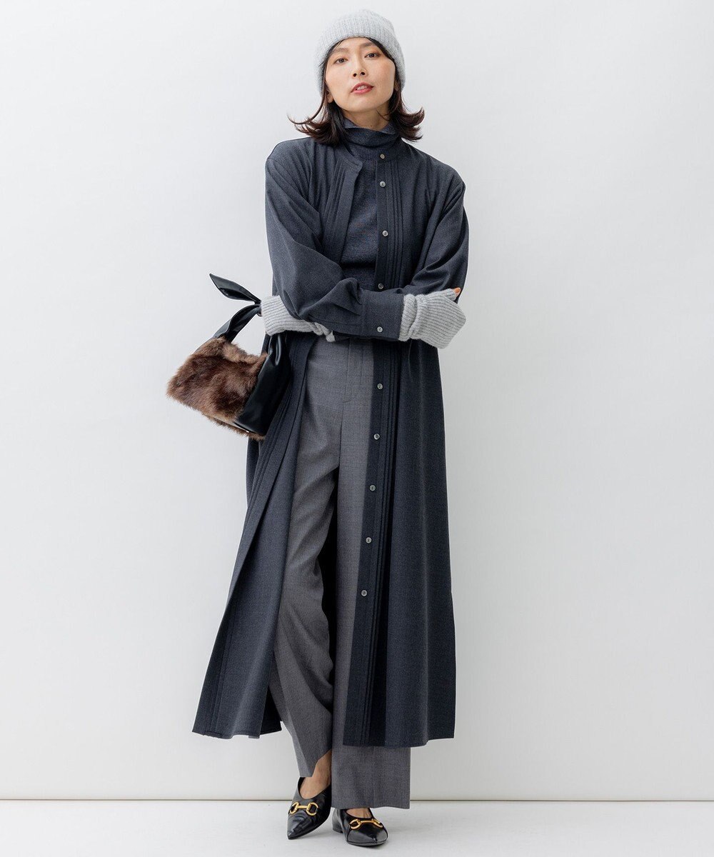 23区 【洗える】ウールストレッチツイル シャツワンピース 