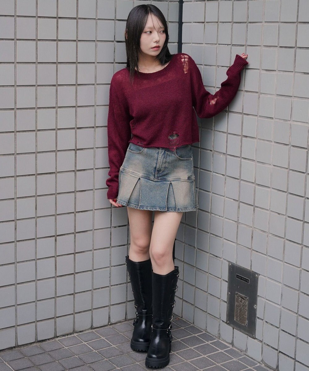 WEGO モヘアタッチダメージショートニット 