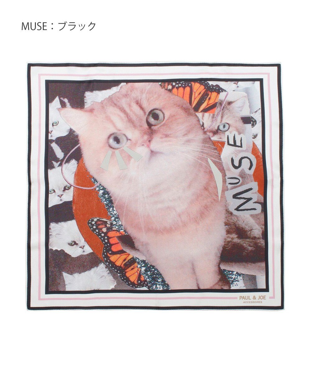 MOONBAT 【WEB限定】PAUL & JOE ACCESSOIRES シルクツイル キャットコラージュスカーフ 58×58cm 