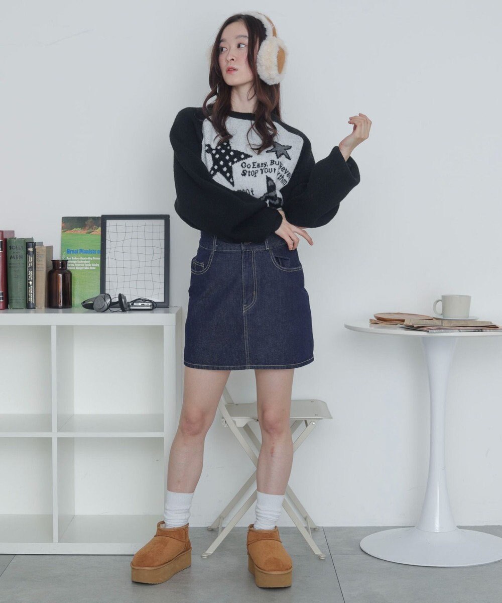 WEGO 【2025年秋冬新作】フラッフィーグラフィックニットBIGプルオーバー 