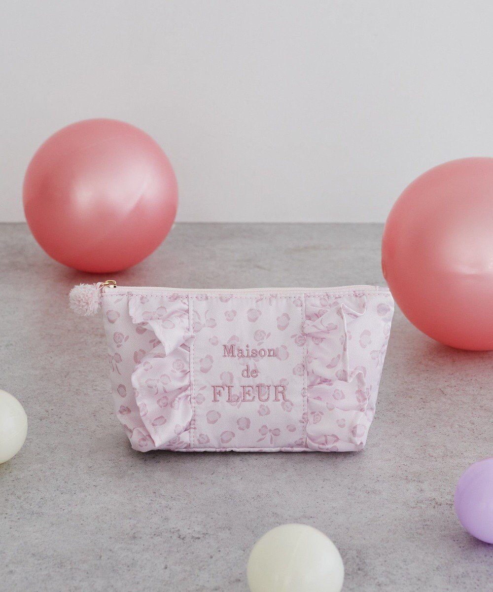 Maison de FLEUR リボンレオパードフリルポーチ 