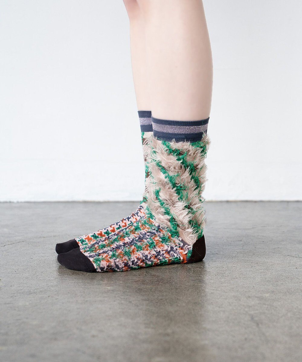 COQ LESSER TALE ラメリバーシブルファーソックス 