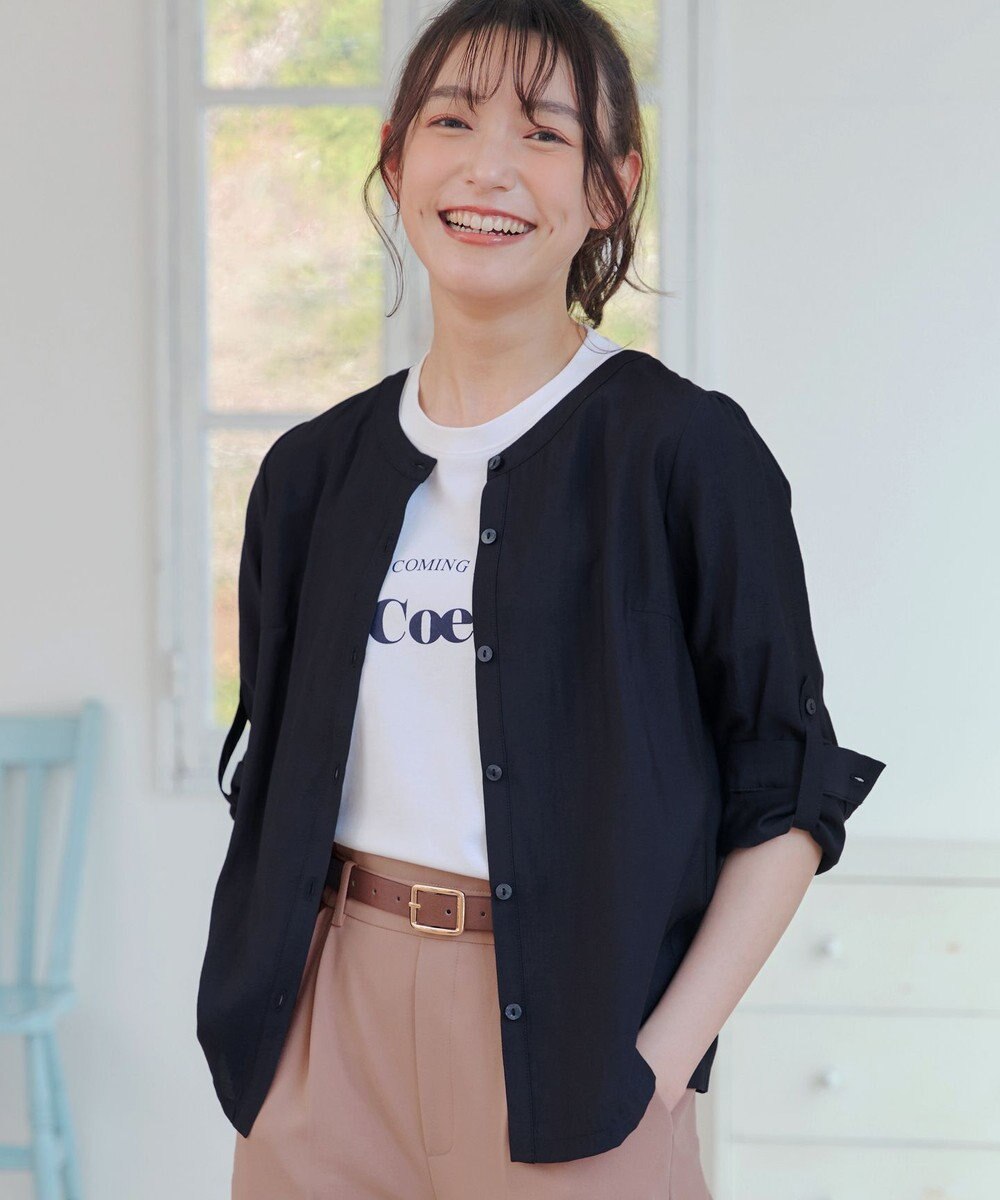 Tiaclasse L 【洗える】ノーカラーシアーシャツ 