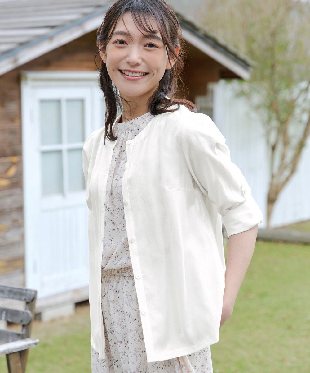 Tiaclasse L 【洗える】ノーカラーシアーシャツ 