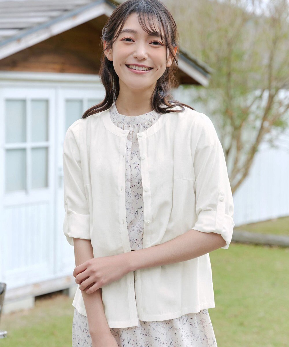 Tiaclasse L 【洗える】ノーカラーシアーシャツ 