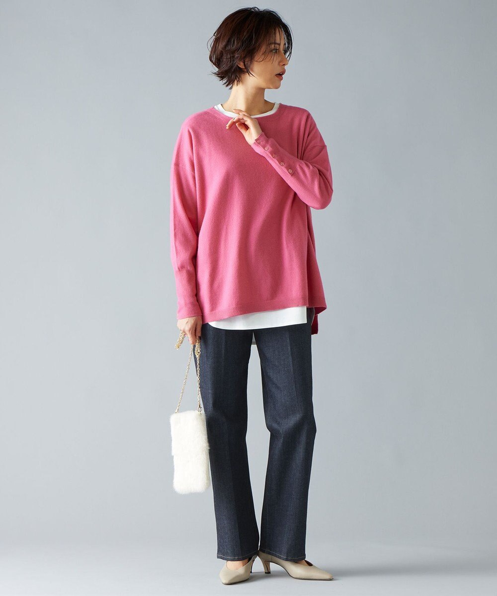 自由区 【洗える】ソフトウールハイゲージポンチョ風 ニット 