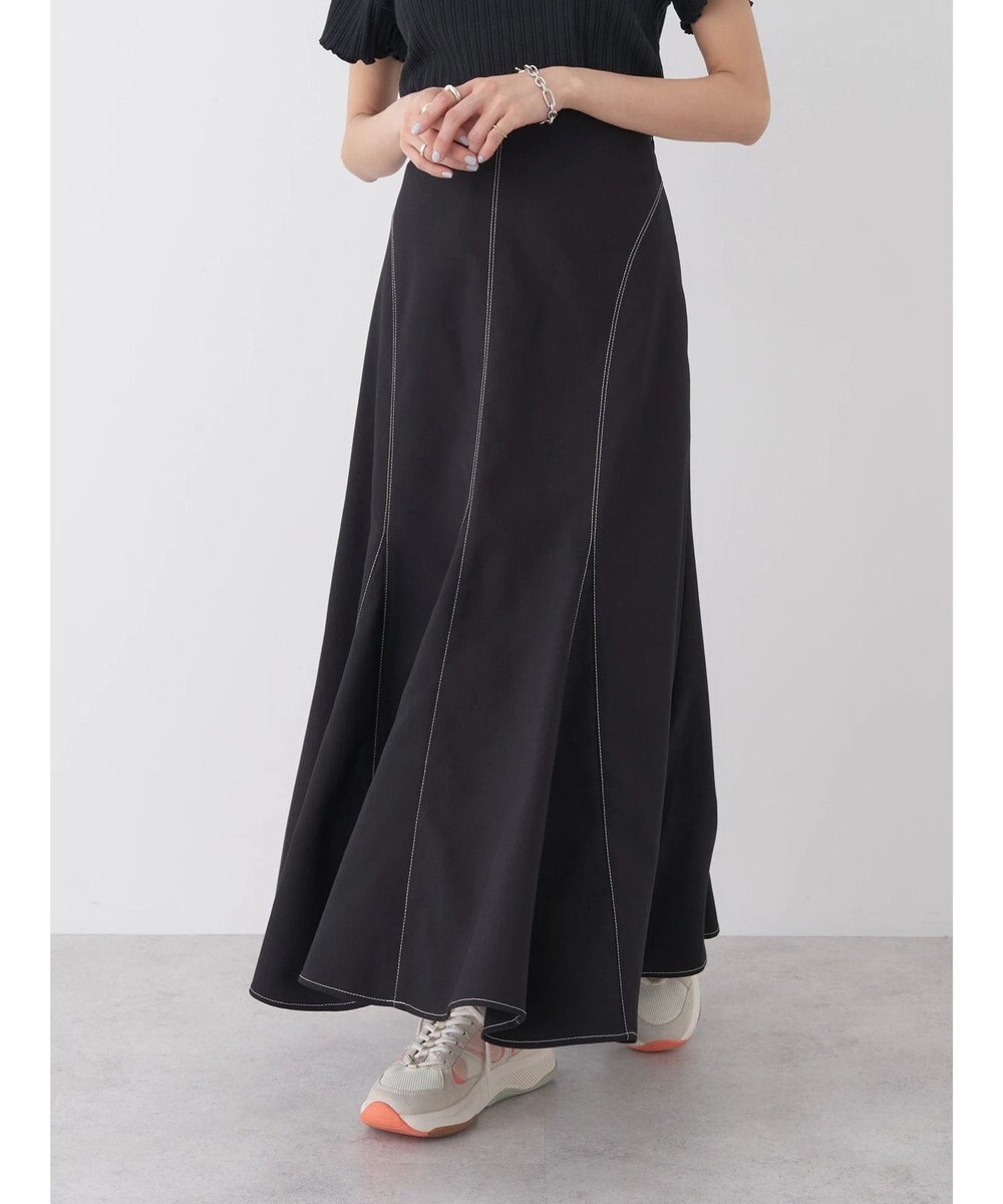 earth music&ecology 配色ステッチパネルフレアスカート 