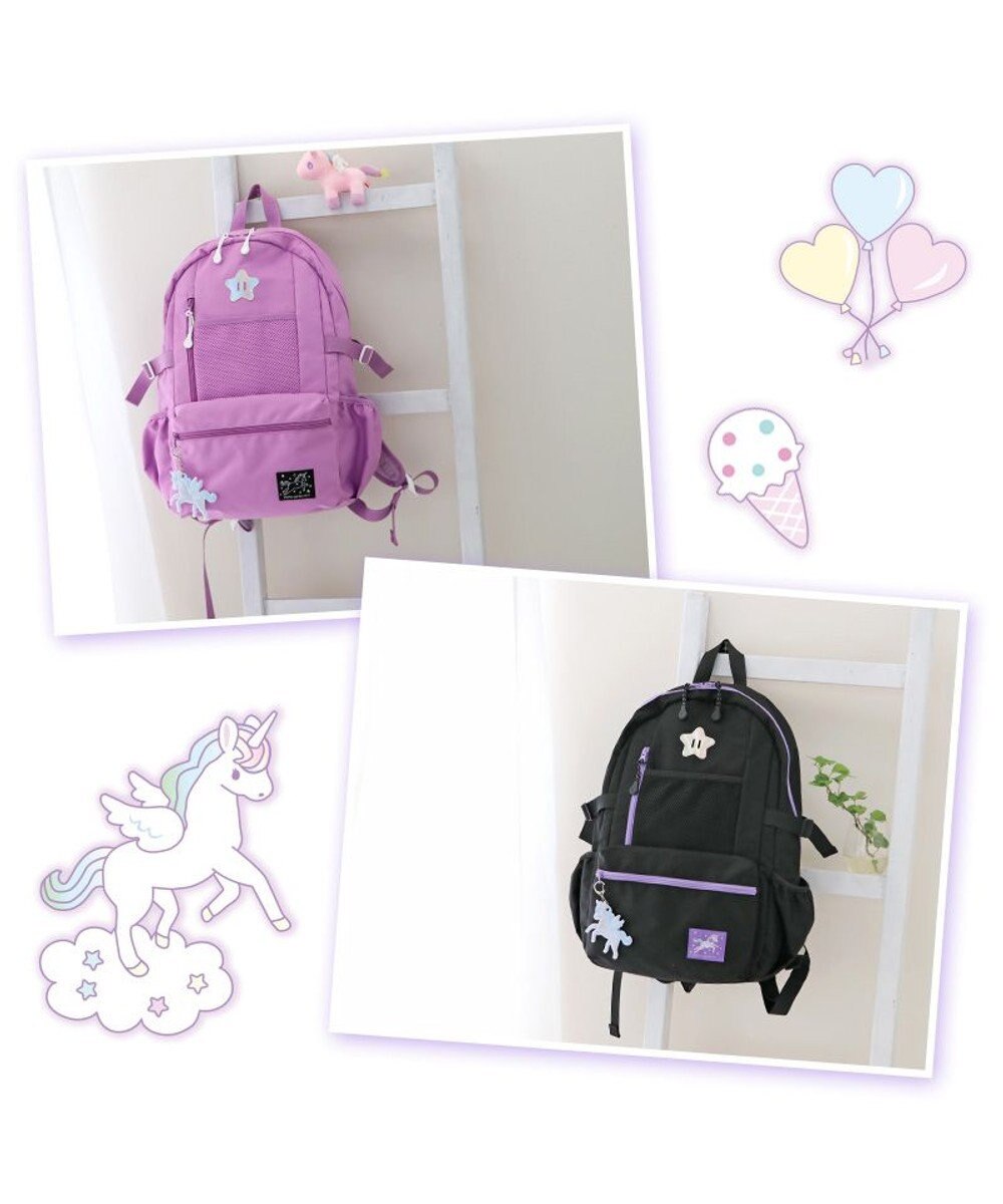 Mother garden マザーガーデン ユニコーン キッズ リュック ブラック リフレクターキーホルダー付き 
