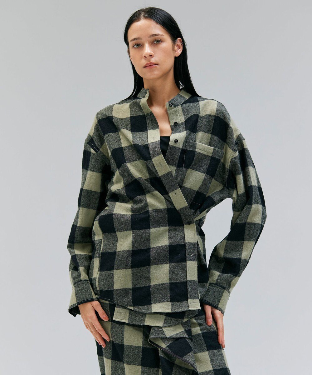 BEIGE， HOBBS / ウールチェックカシュクールブラウス 