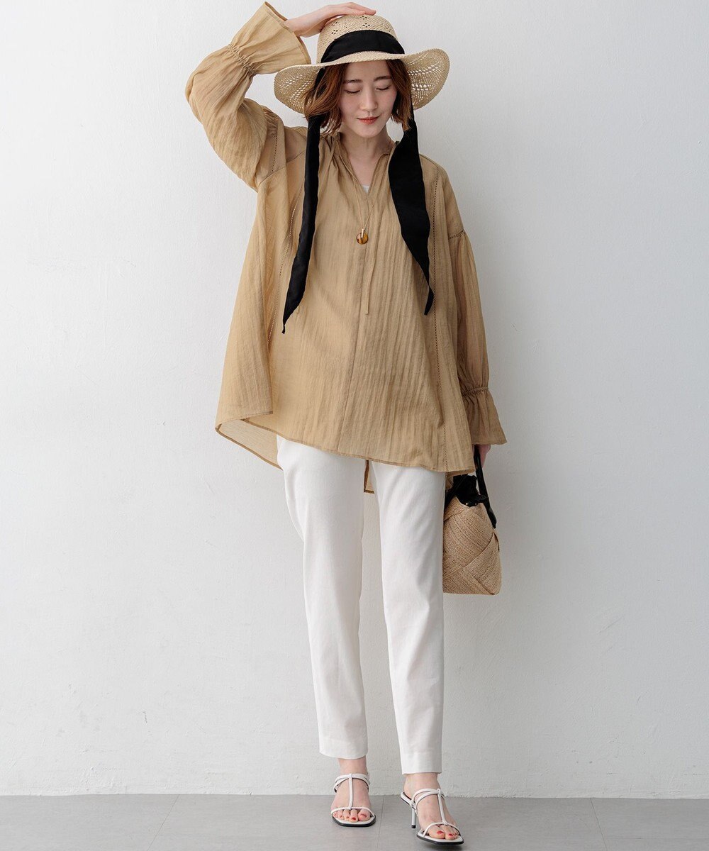 23区 【先行予約】リネンミックスシアースラブ ギャザーブラウス 