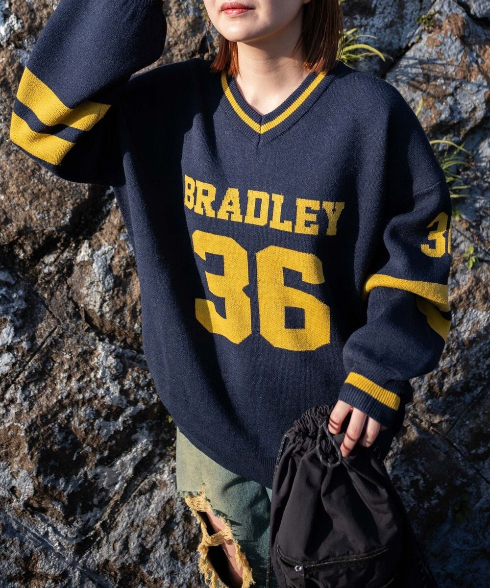 WEGO ナンバリングジャガードVネックニット 