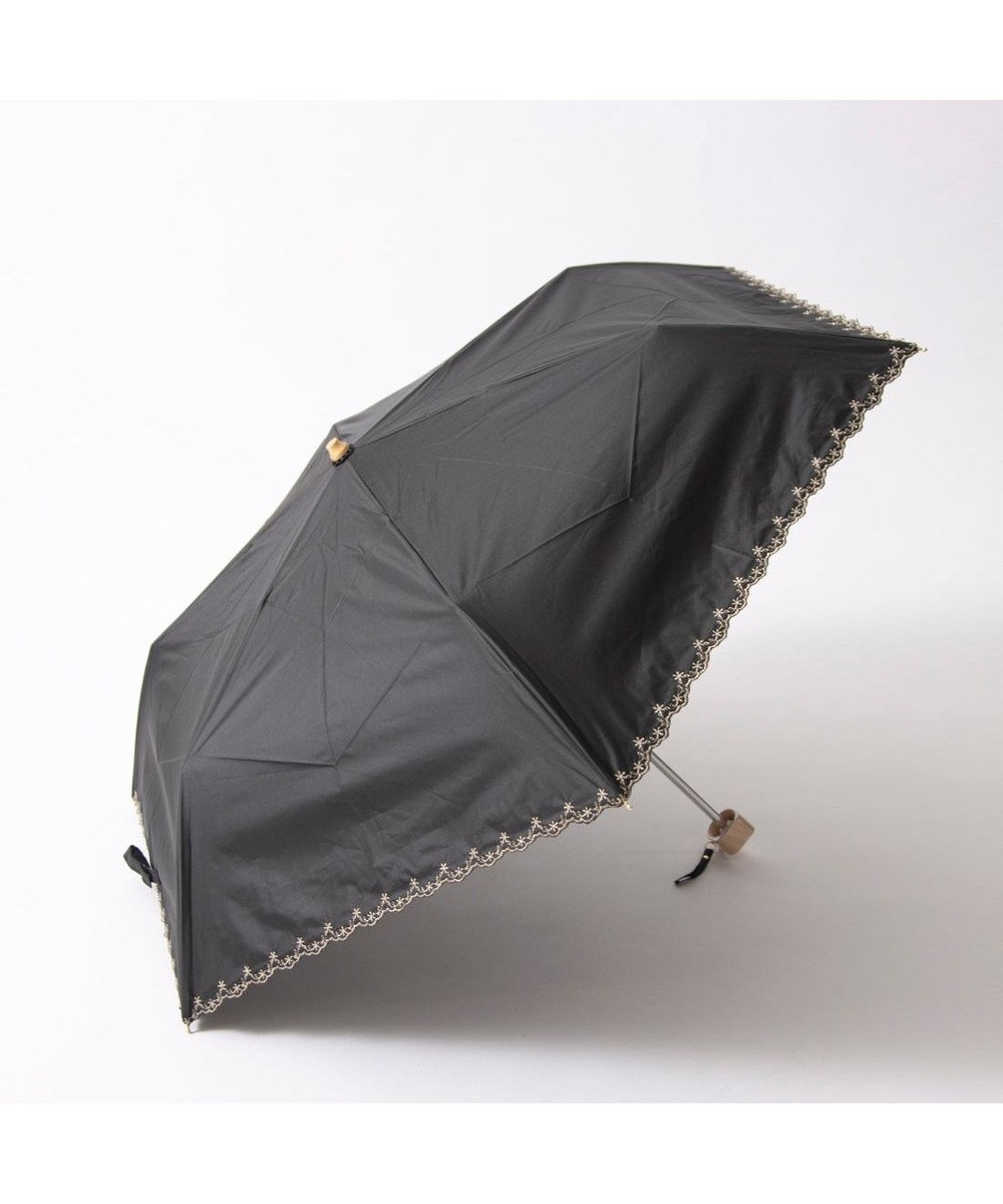 UNBILLION カシュネ cachenez / 【晴雨兼用】【日傘】 【UV カット率99.999.9％以上】PUフローラルラメ刺繍ミニ折りたたみ傘 ブラック