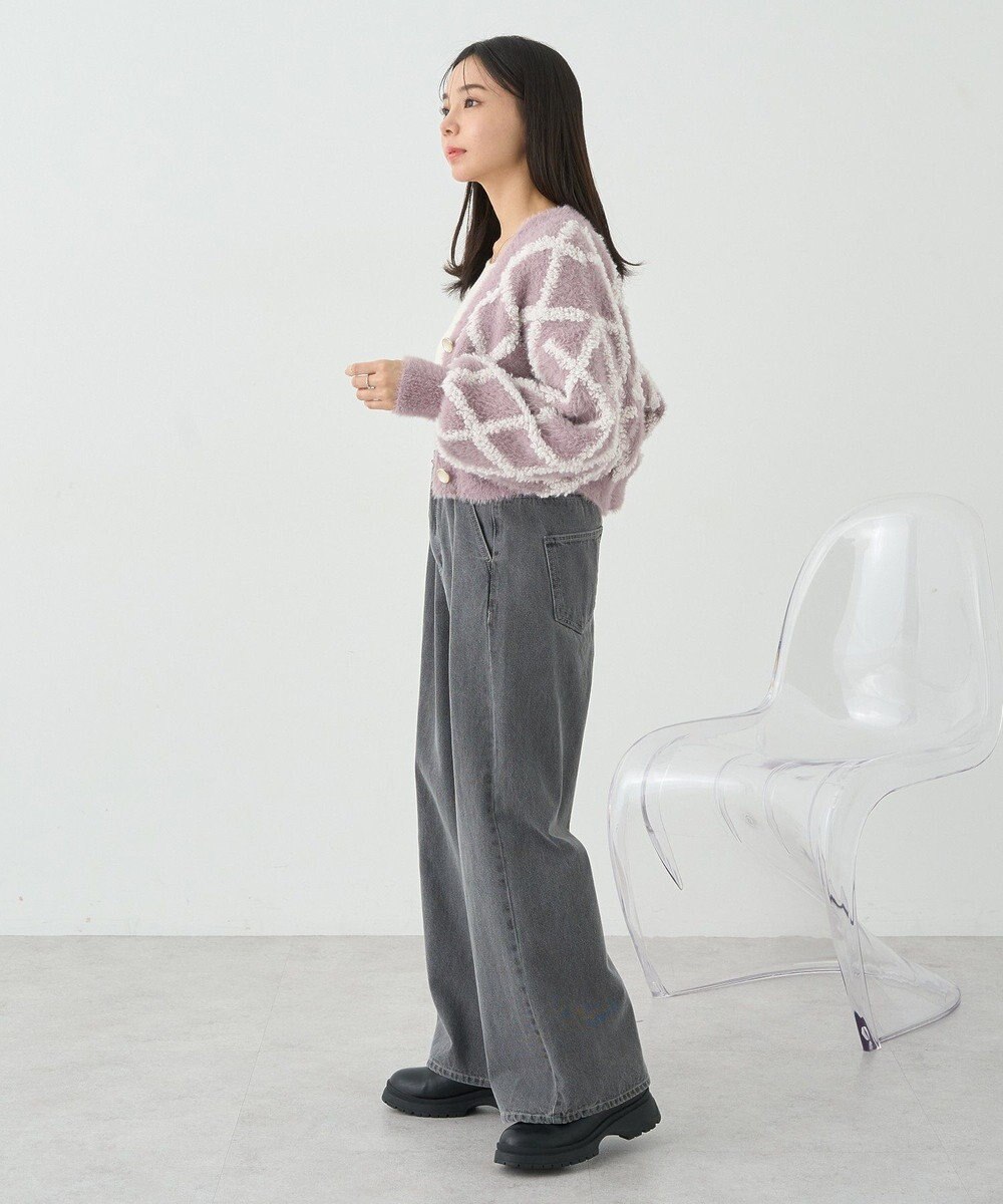 earth music&ecology シャギーダイヤ柄ショートニットカーディガン 