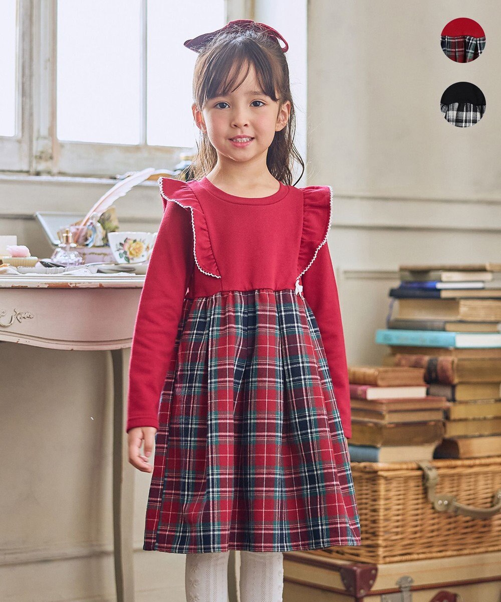 ANY KIDS チェック柄 ドッキング ワンピース 