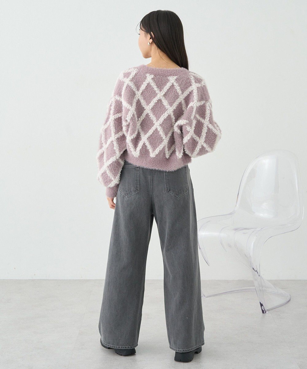 earth music&ecology シャギーダイヤ柄ショートニットカーディガン 