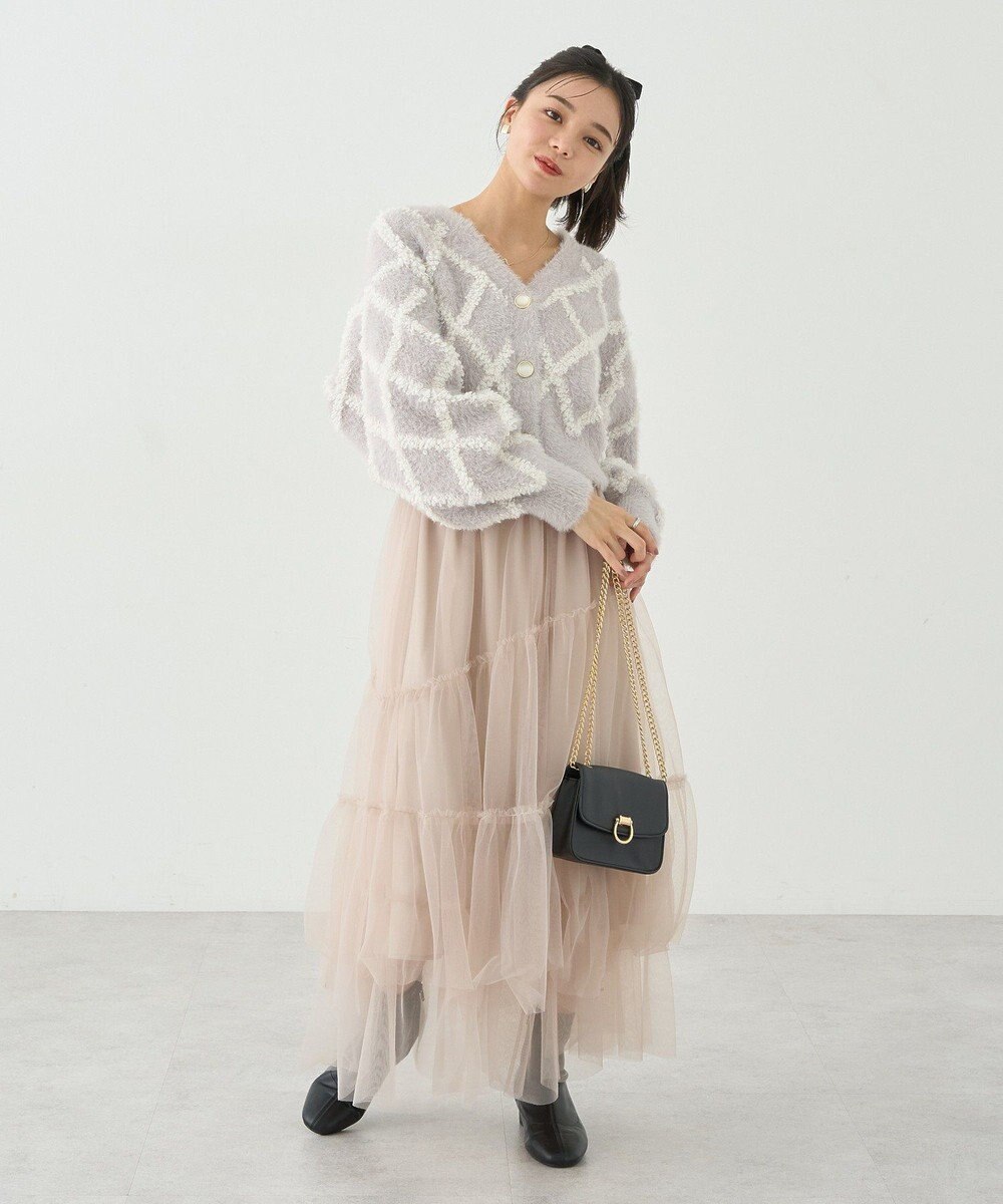 earth music&ecology シャギーダイヤ柄ショートニットカーディガン 