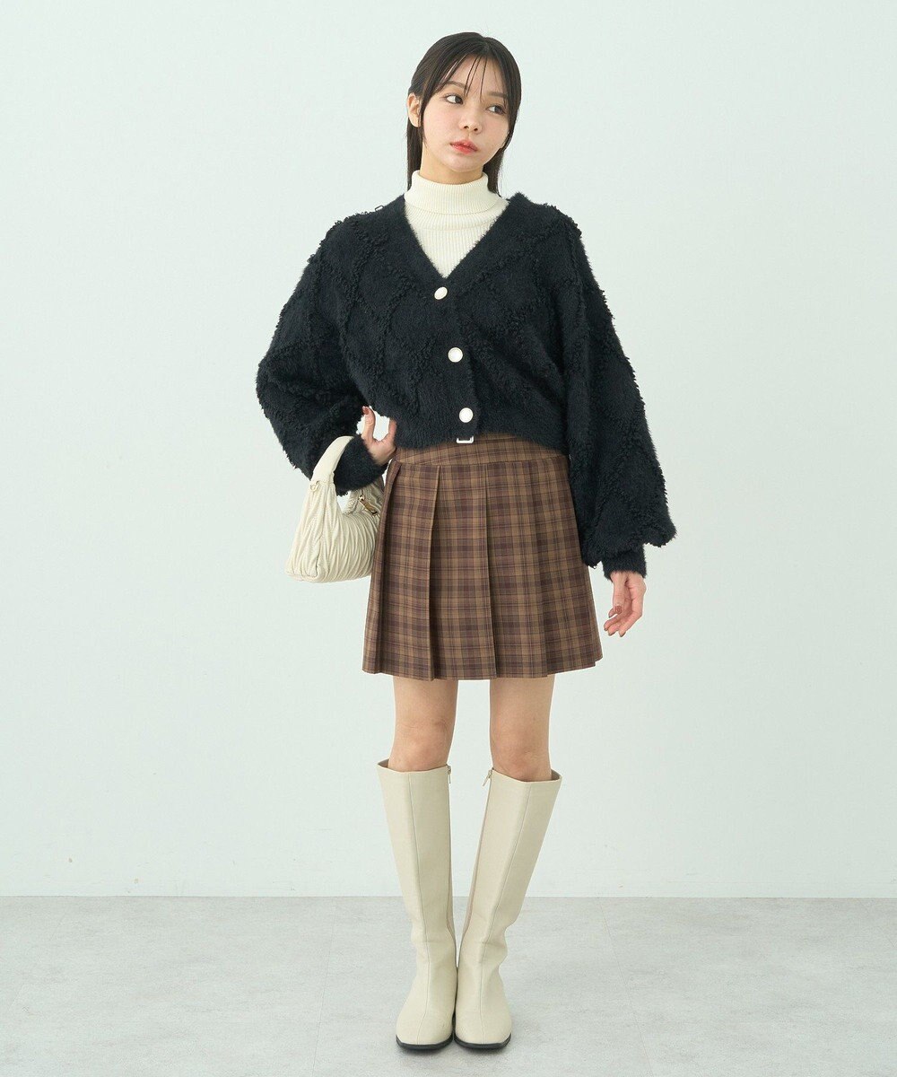 earth music&ecology シャギーダイヤ柄ショートニットカーディガン 